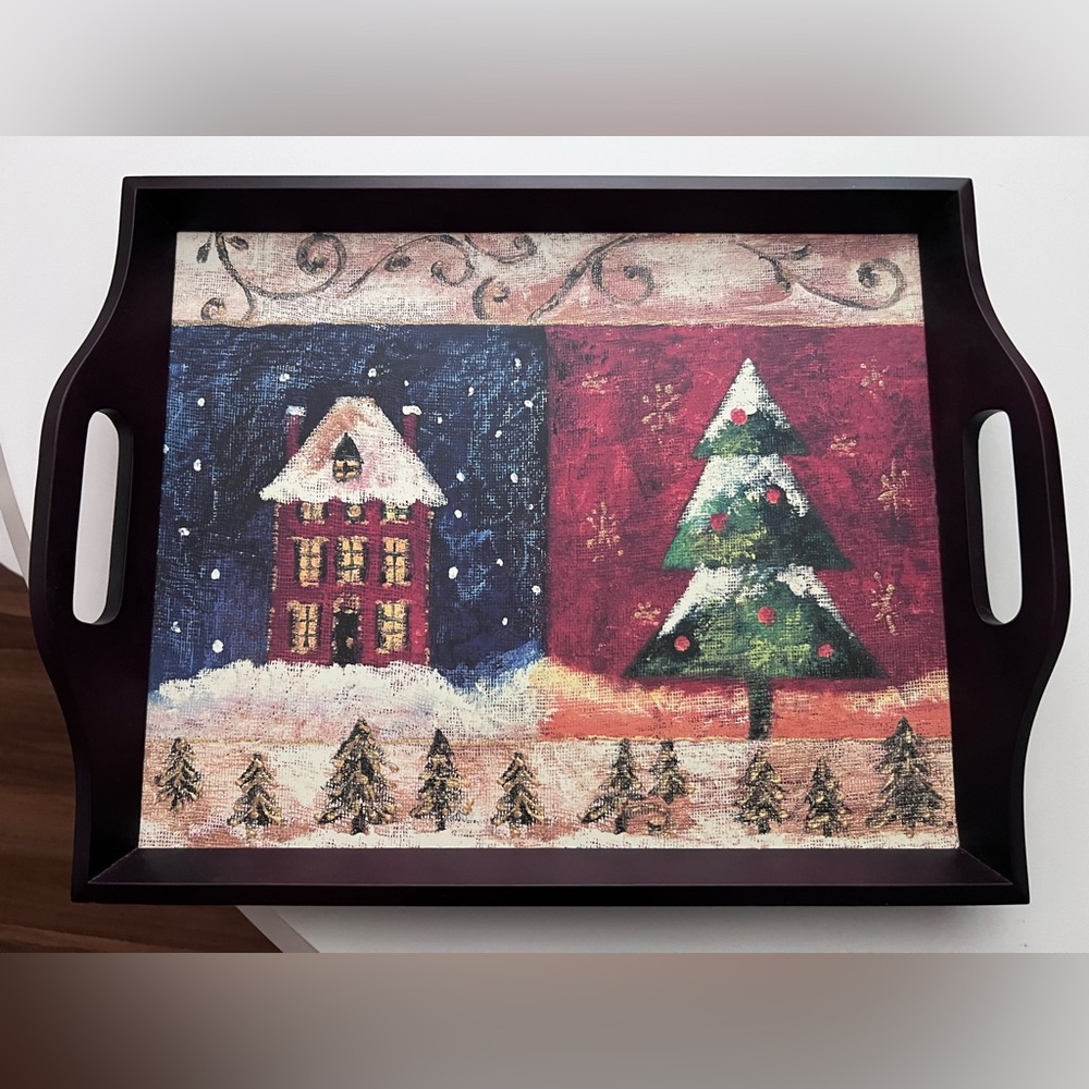 Festive Holiday Serving Tray with Christmas Tree Design